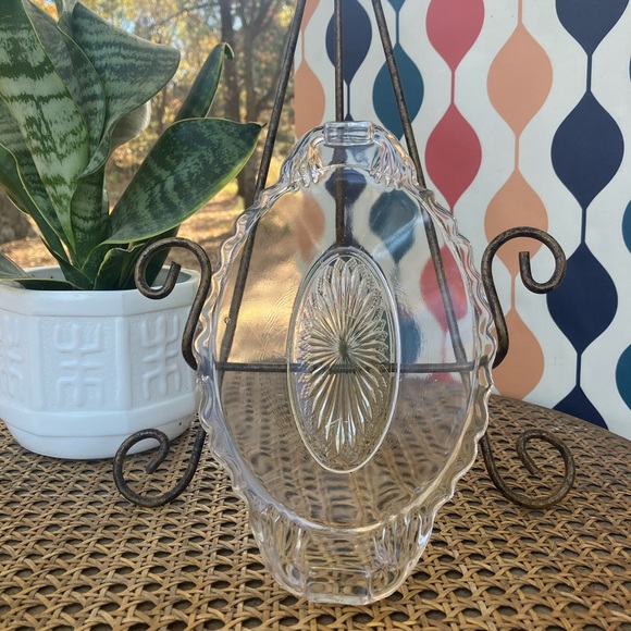 Clear Pressed Glass Starburst Doubled Handled Serving/Relish Dish - Picture 2 of 11